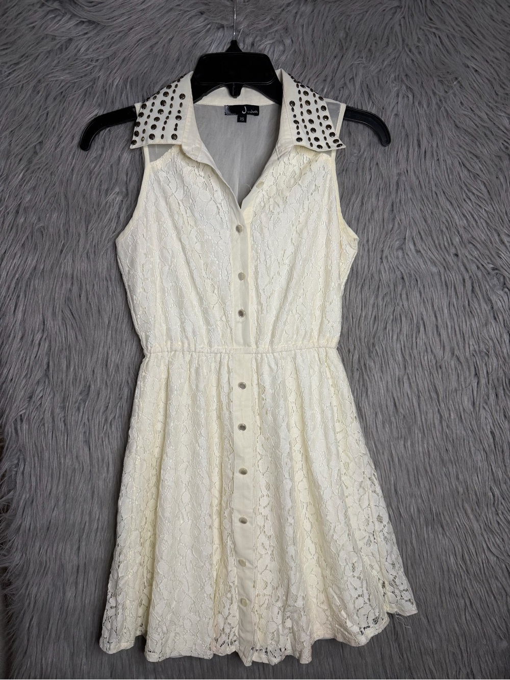 J for Justify Ivory Lace Studded-Collar Mini Dress